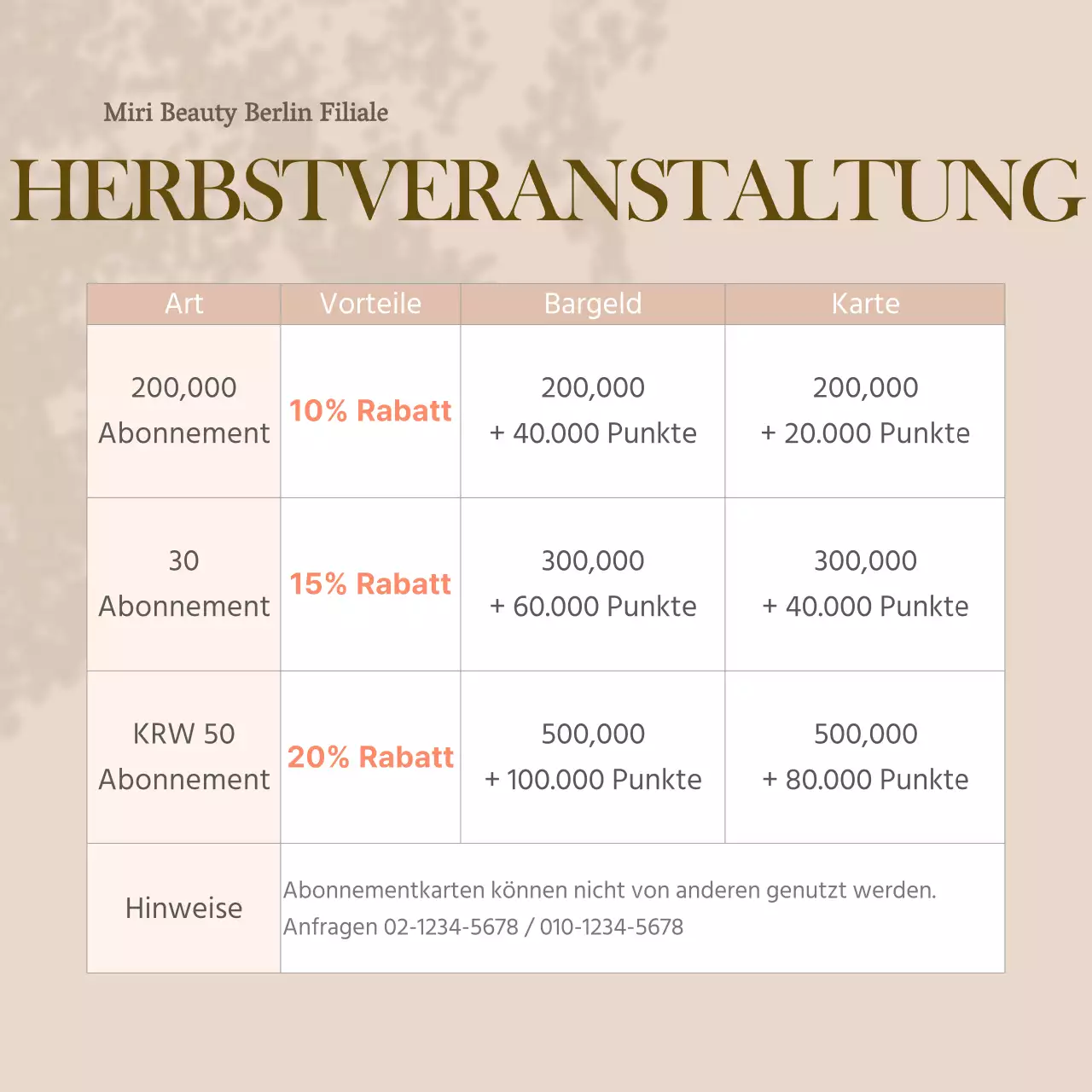 Pink Beige Calm Beauty Shop Herbst-Mitgliedschaft Veranstaltung