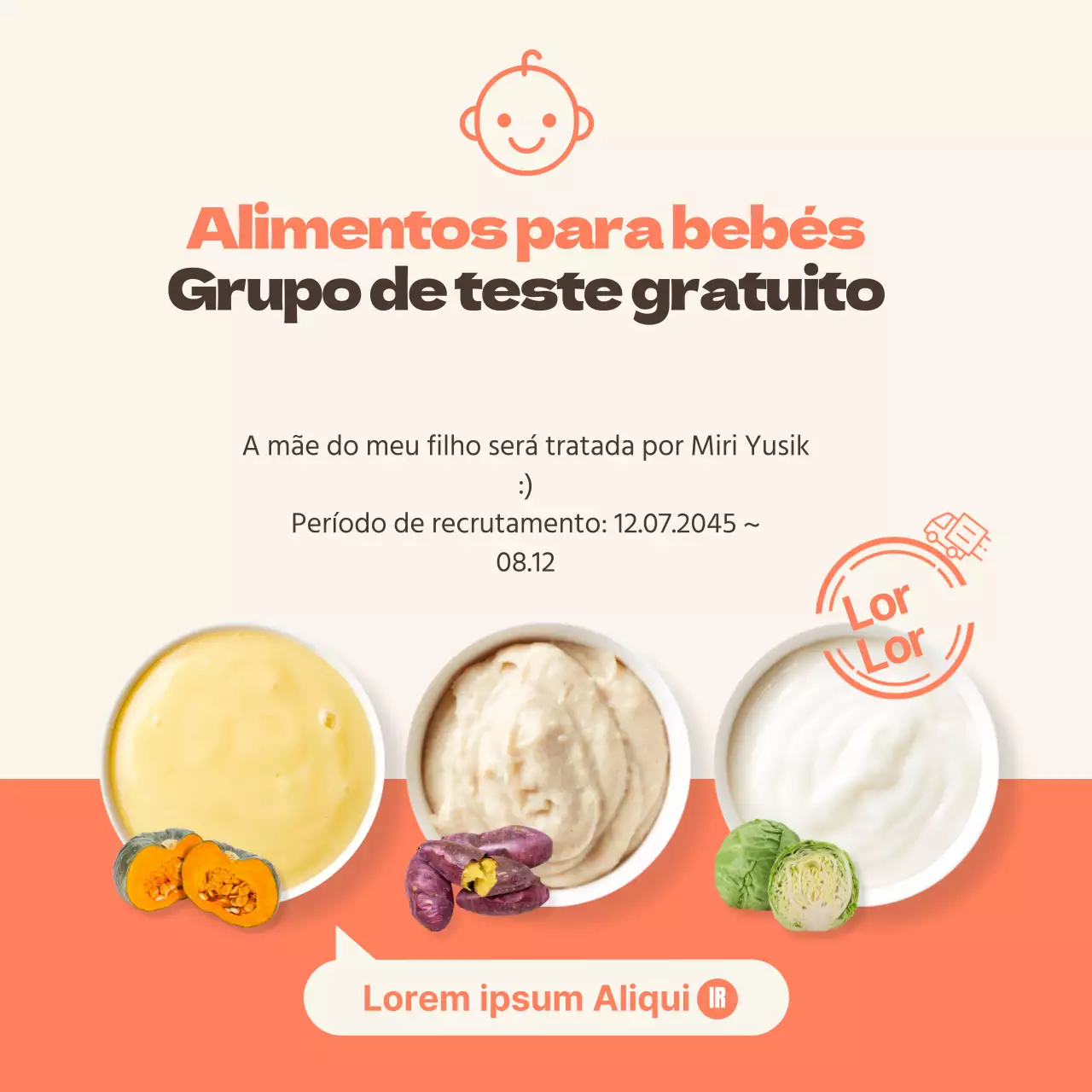 Eventos de teste gratuitos com fotografias de comida para bebé em cor de laranja