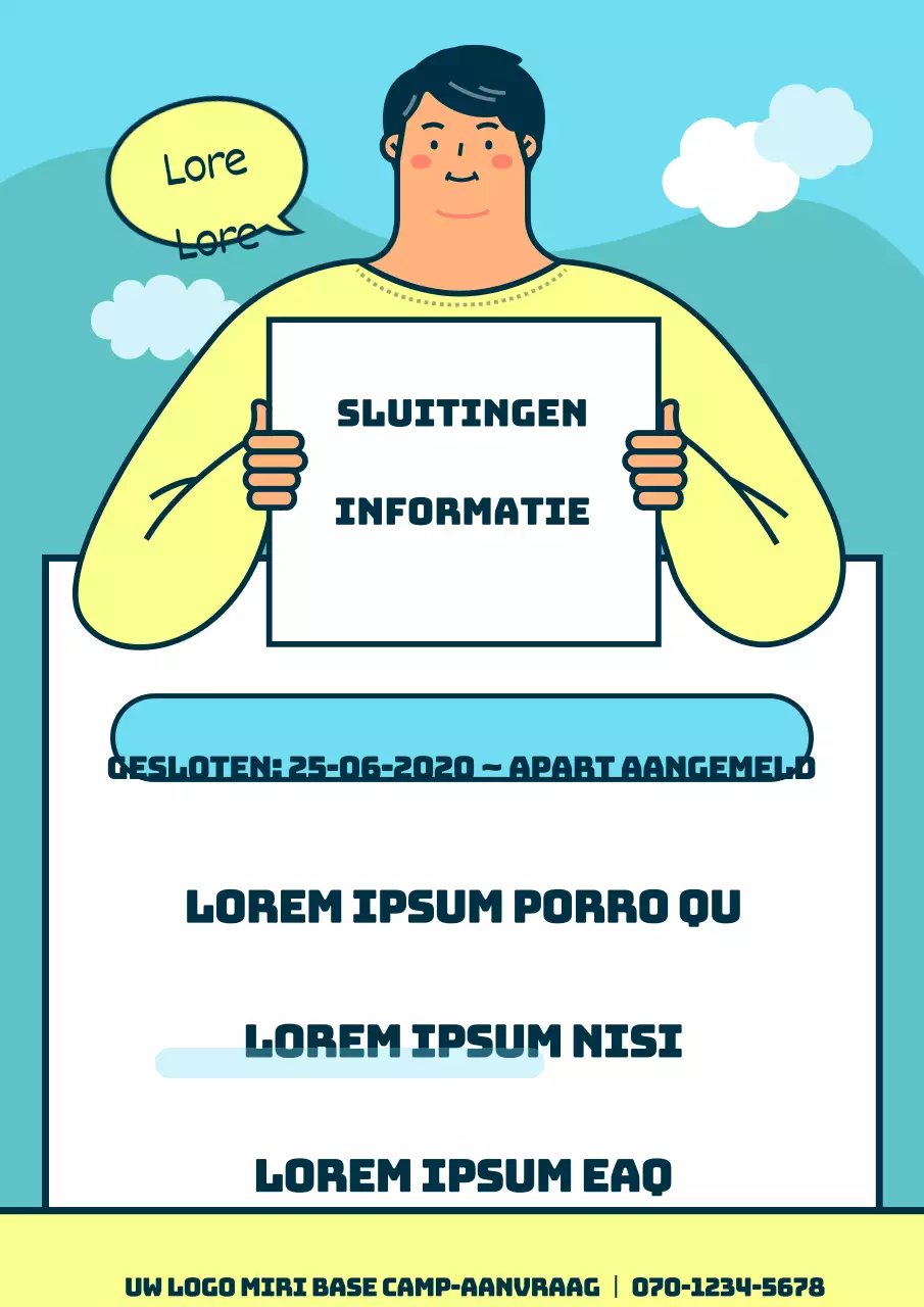 Schattige sluitingsaankondiging met blauwe menselijke illustratie