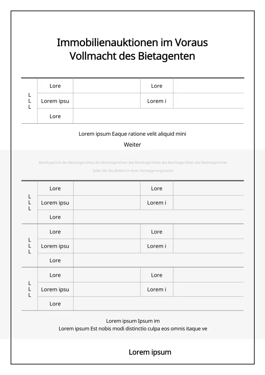 Vollmacht für einen Bietagenten für eine Immobilienauktion mit grauer Hervorhebung
