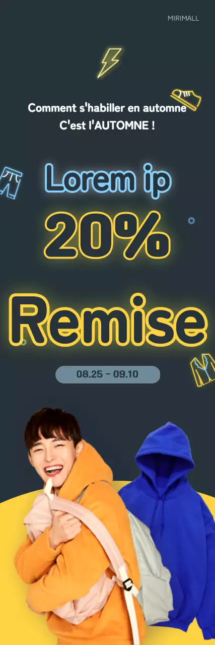 Concept de promotion de vêtements jaune fluo et bleu