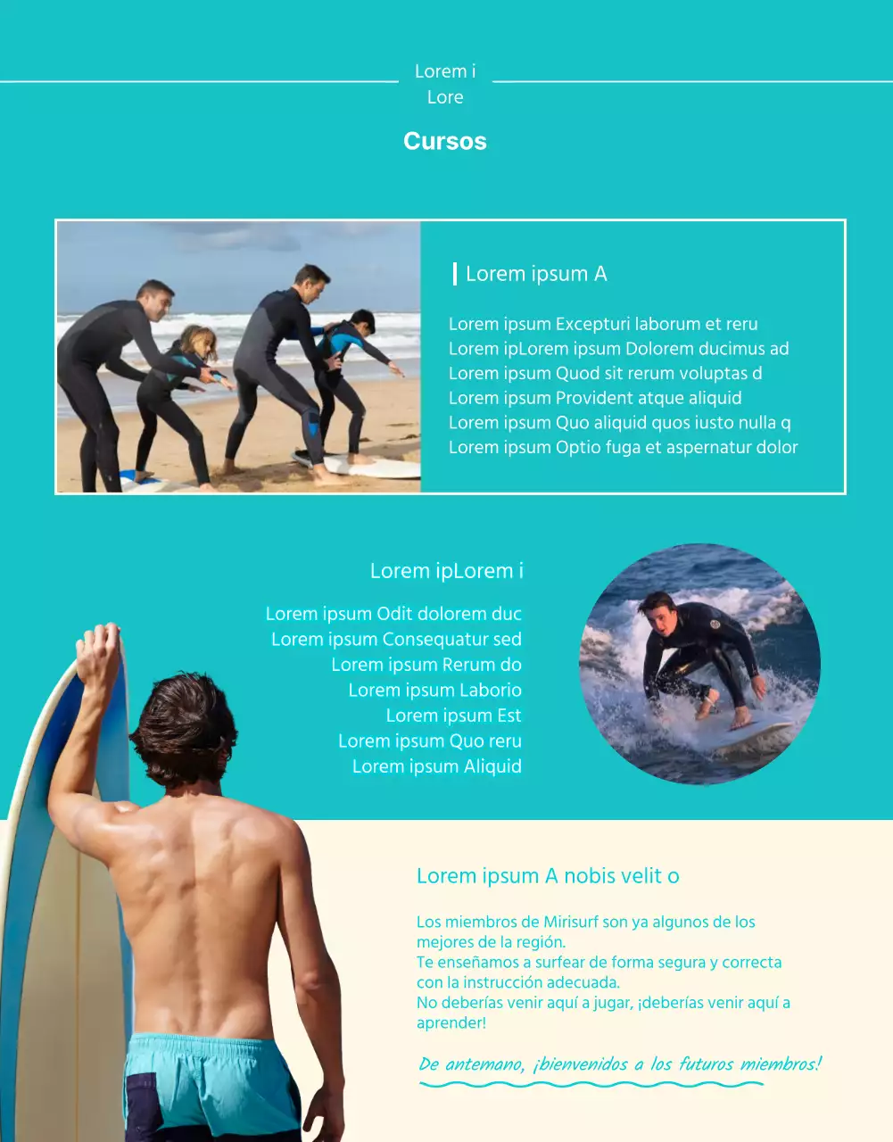 Página de detalles de surf refrescante y de color menta