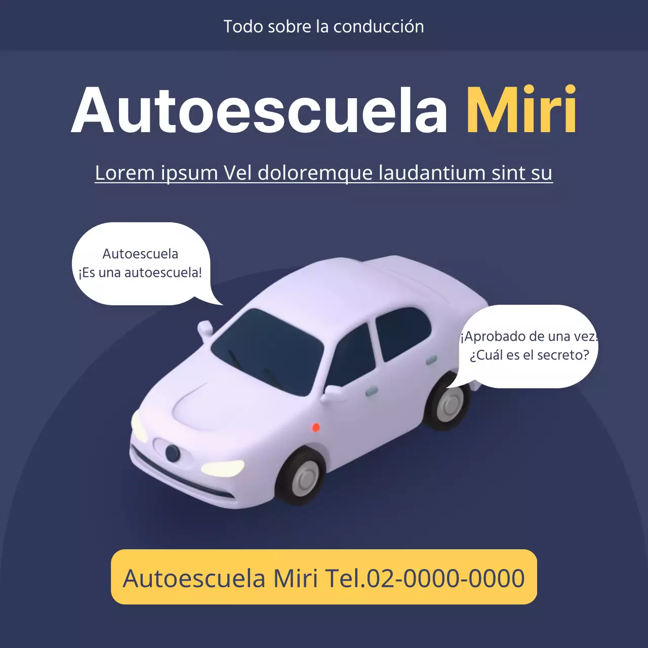 Promociona tu autoescuela con esta bonita pancarta azul marino y amarilla de la Ley de Tráfico.