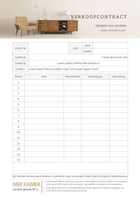 Beige meubel verkoop contract aankoop offerte zakelijk document sjabloon