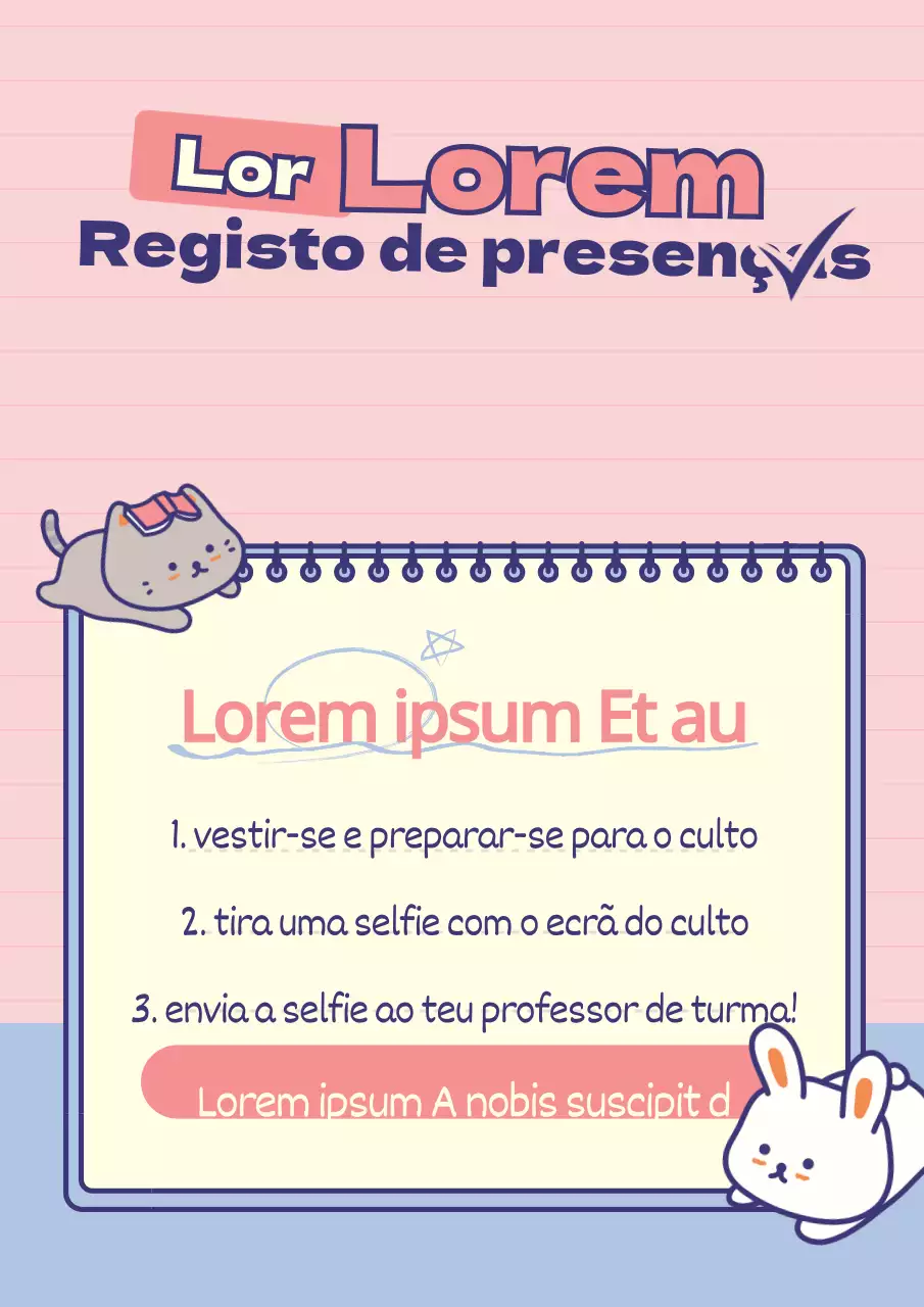 Livro de regras da escola com um conceito giro, com notas e personagens cor-de-rosa