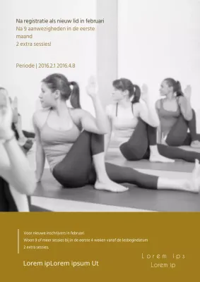 Moderne yoga studio evenement flyer in goud en grijs voor een evenement in een yoga studio