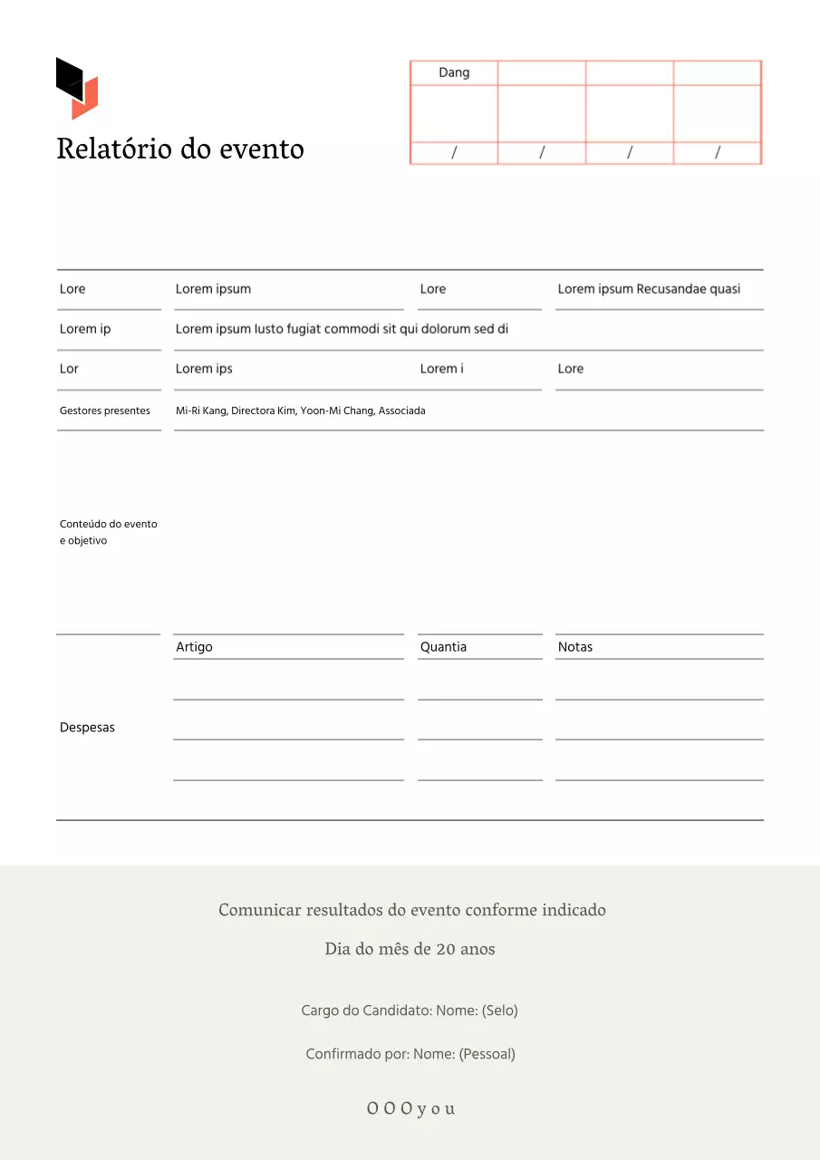Relatório de resultados de eventos limpo em branco e bege