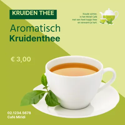 Promoot het kruidentheemenu van je café met foto's en illustraties van thee in chartreuse