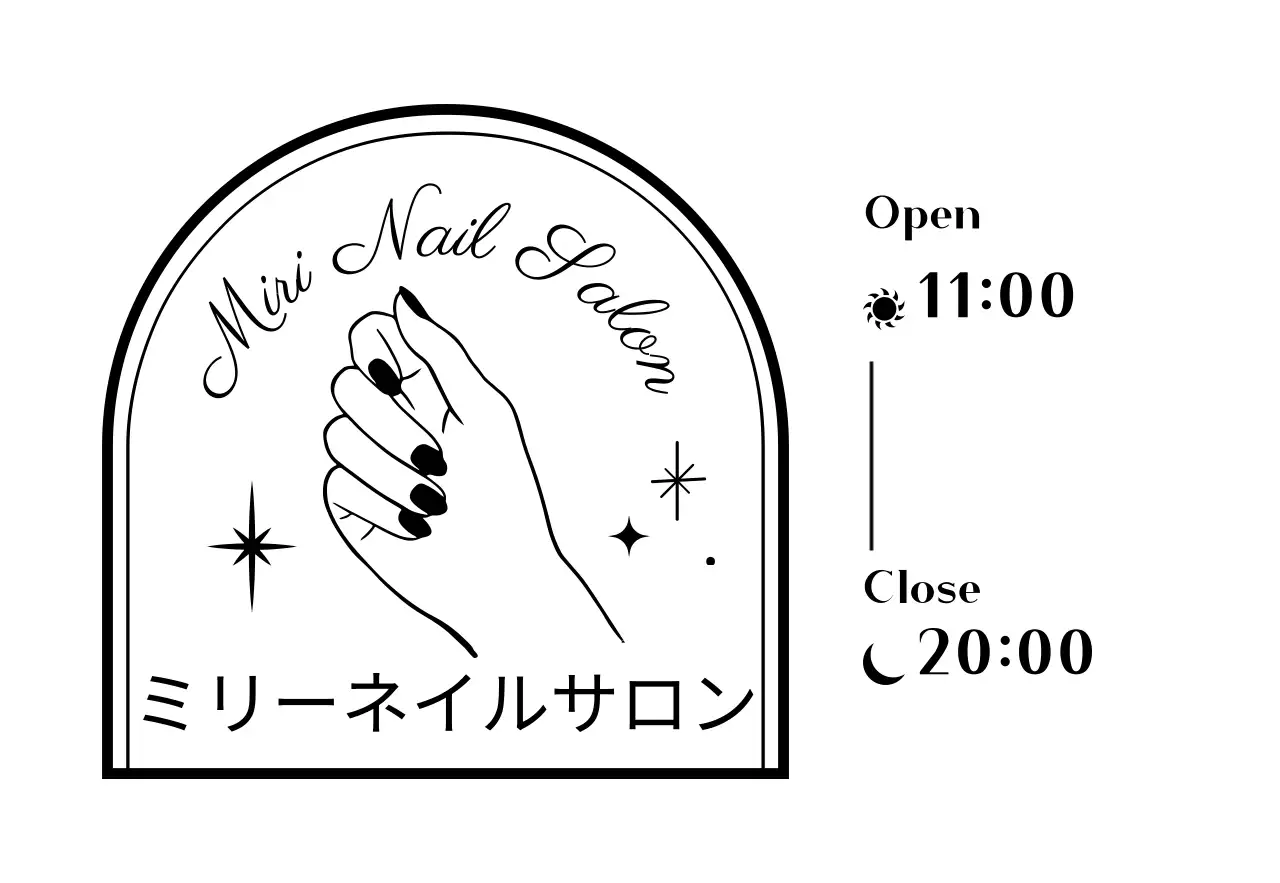 手描きイラストのバッジスタイルのネイルショップ