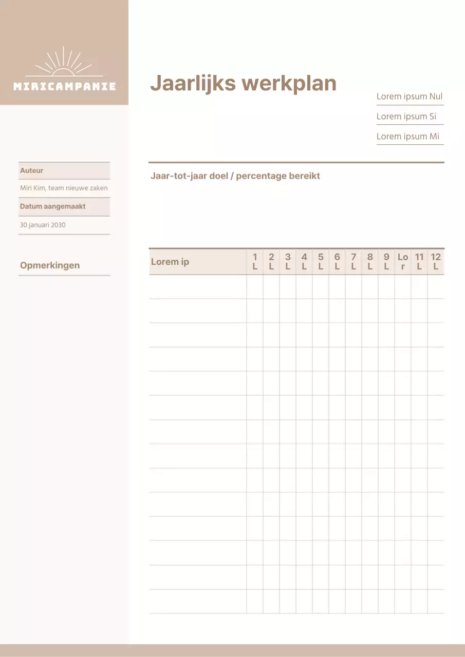 Een strak, beige jaarlijks werkplan