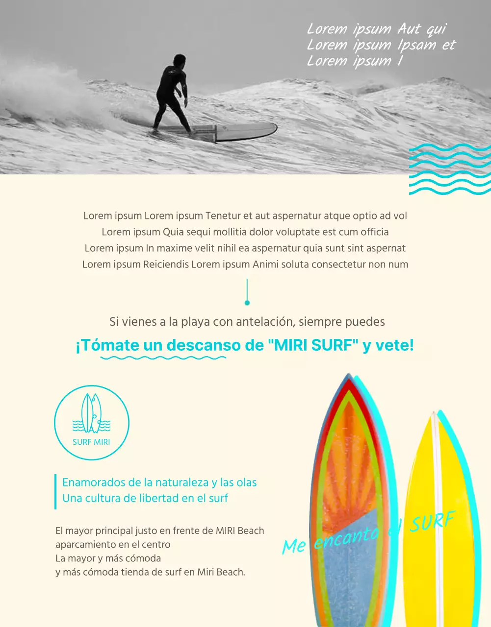 Página de detalles de surf refrescante y de color menta