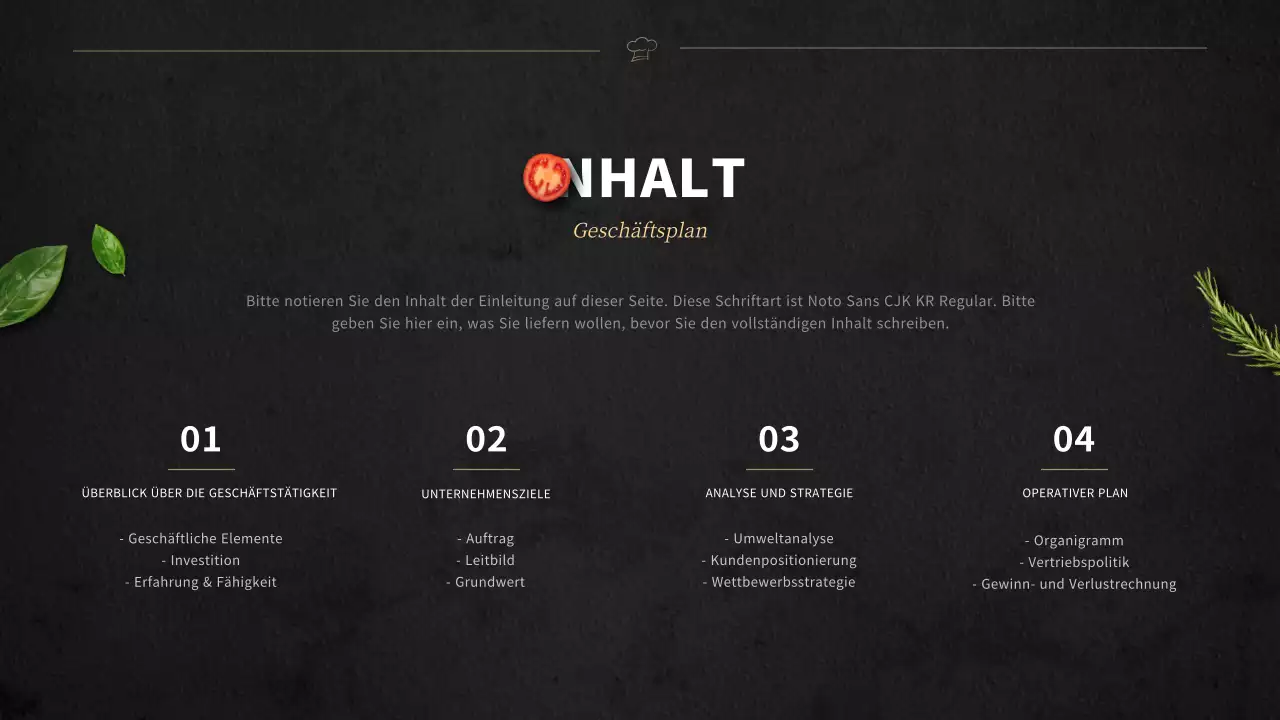 Geschäftsplan für ein Unternehmen für schwarze Lunchpakete auf Englisch