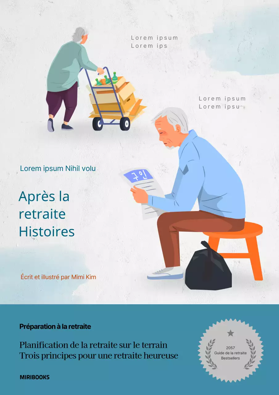 Couverture de retraite avec une illustration d'une personne âgée sur un fond bleu clair