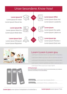 Werben Sie für Ihre Sprachschule mit roten und grauen Symbolen und Fotos