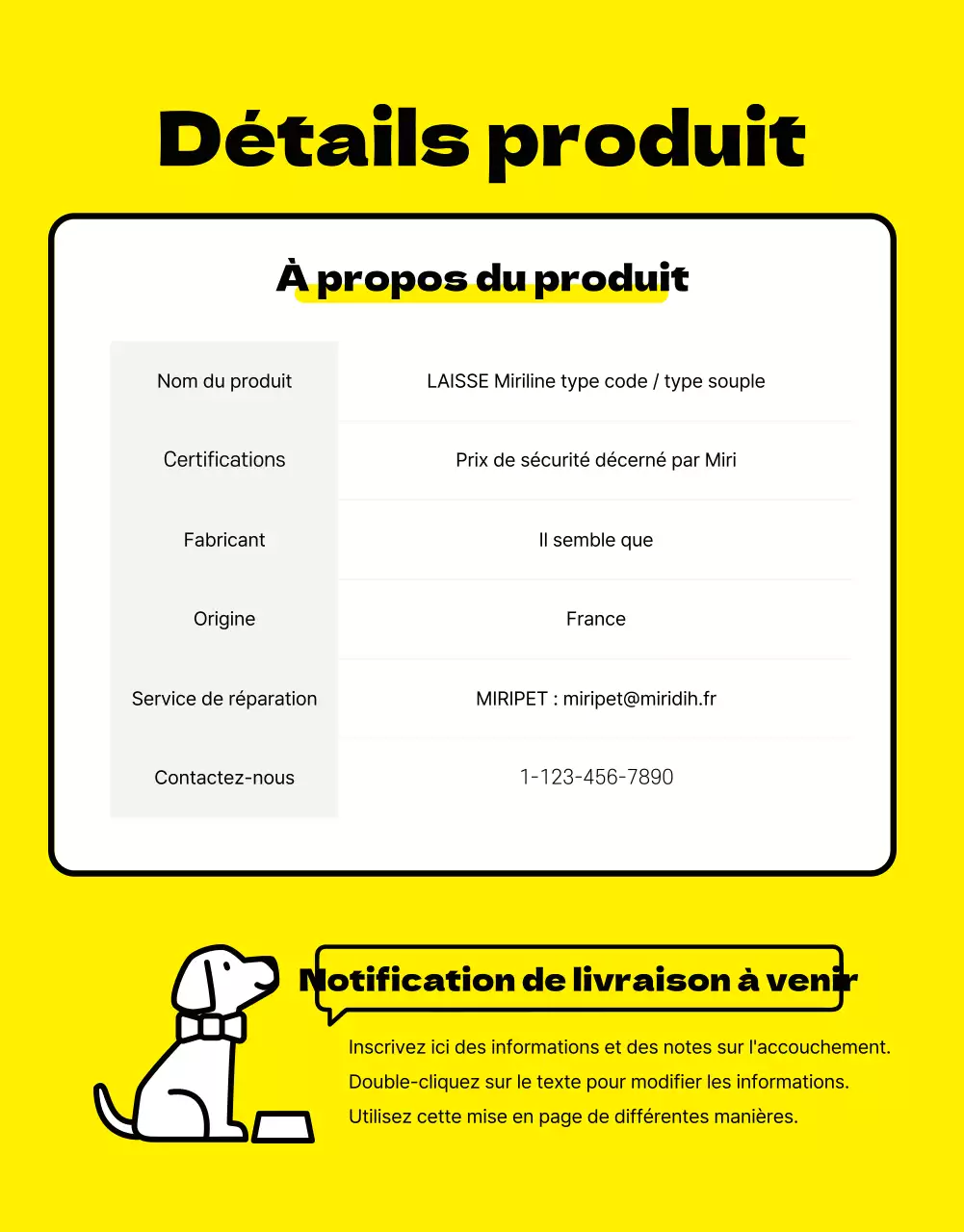 Page d'information sur les animaux de compagnie