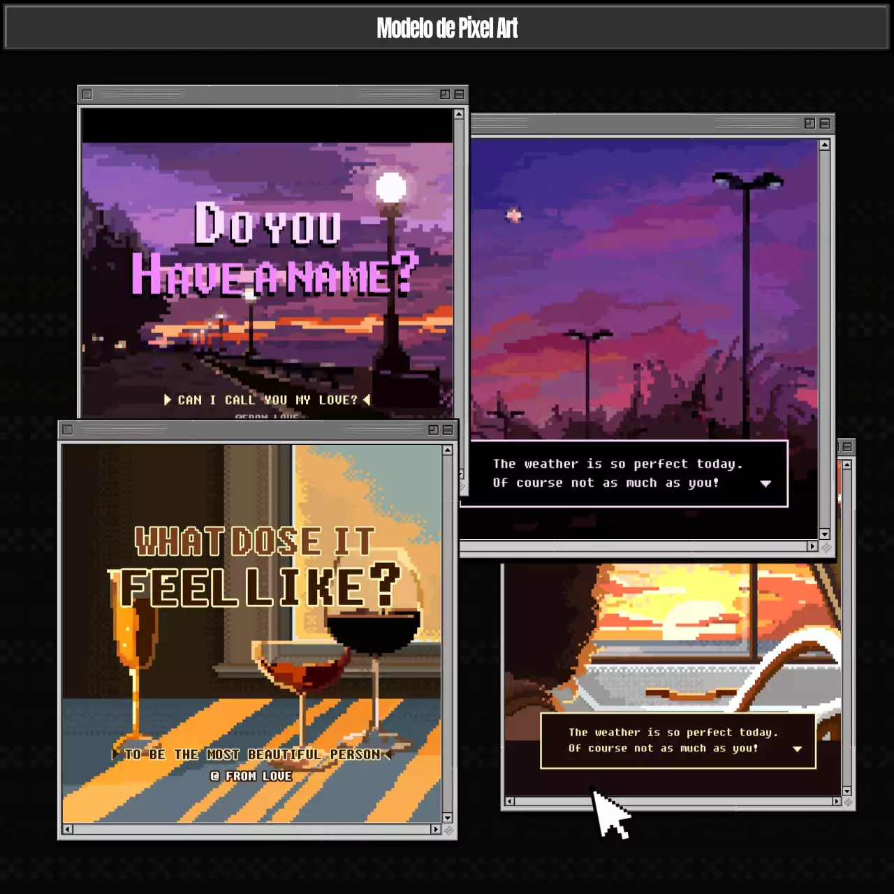Pacote de conceitos Pixelart em amarelo e roxo