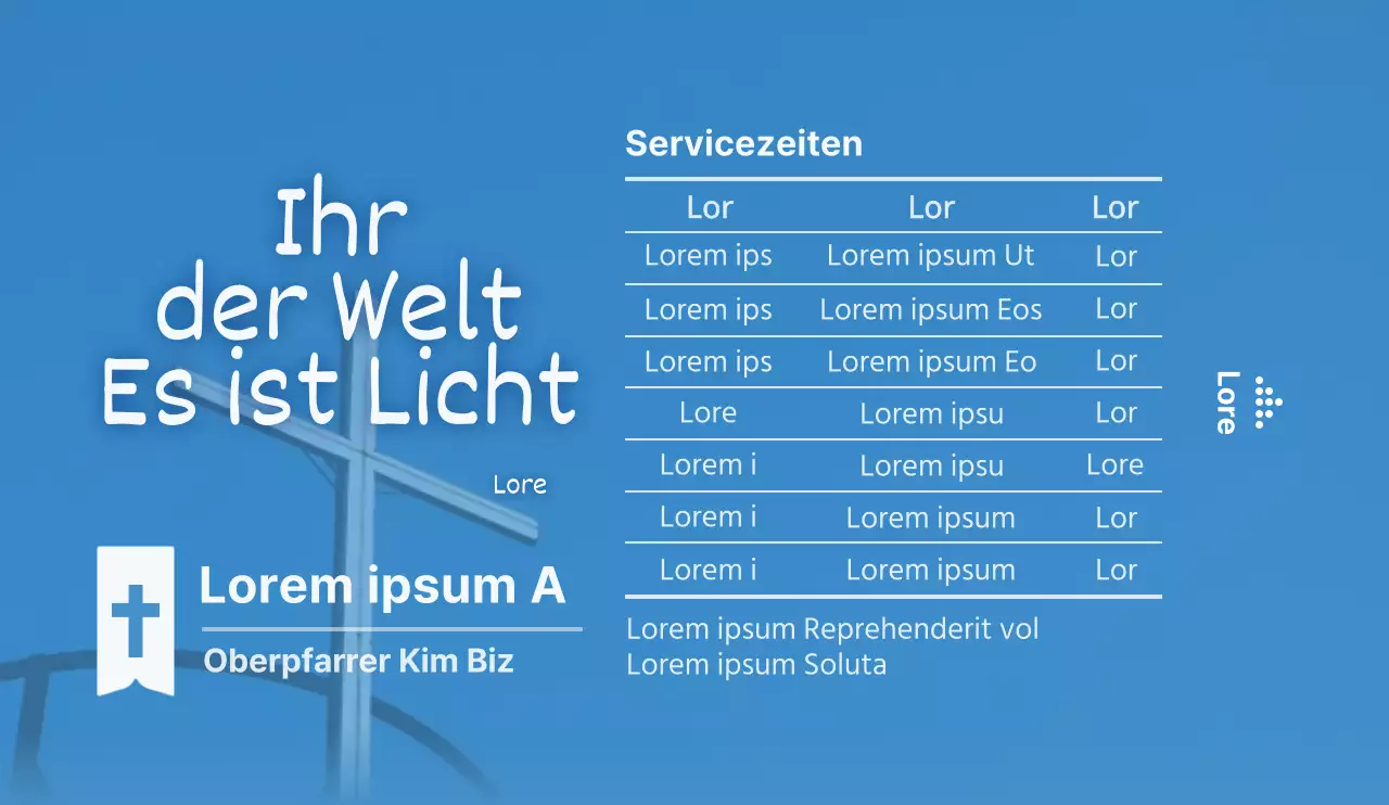 Zur Ankündigung und Bewerbung von Gottesdienstzeiten in Blau und Weiß.