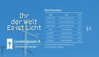 Zur Ankündigung und Bewerbung von Gottesdienstzeiten in Blau und Weiß.