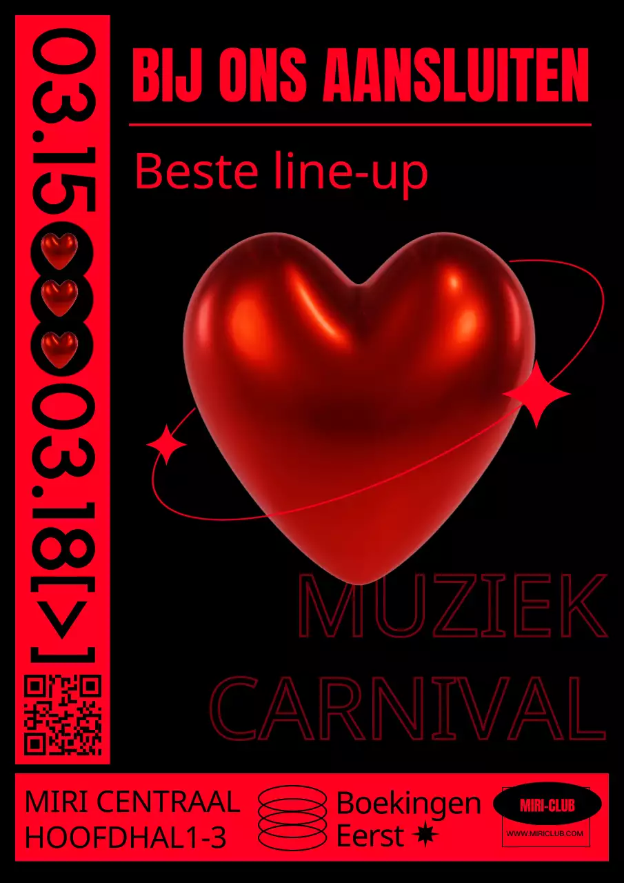 Driedimensionale, trendy en hippe clubreclame in rood en zwart