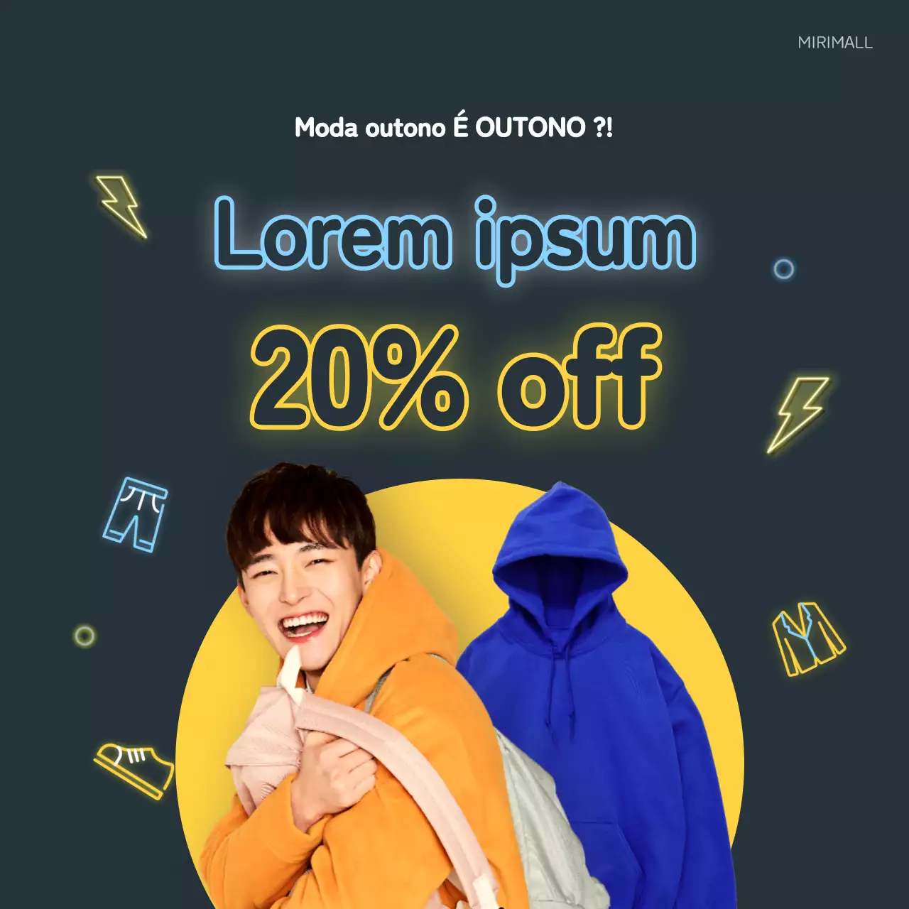 Promoção de vestuário de conceito amarelo néon e azul