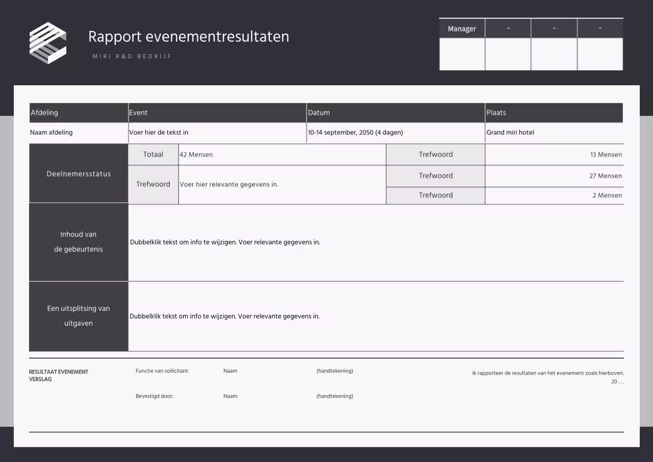 Eenvoudige stijl in zwart en grijs Gebeurtenisverslag