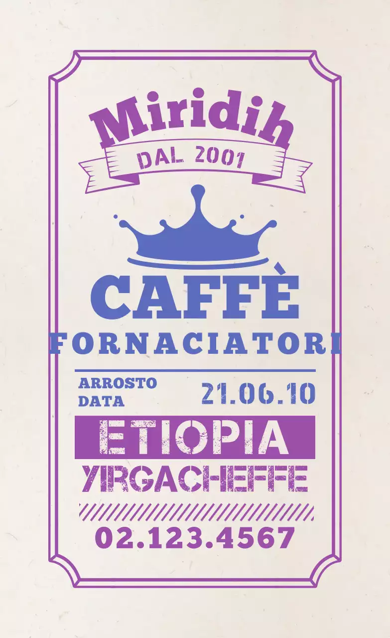Etichette per chicchi di caffè con design tipografico viola