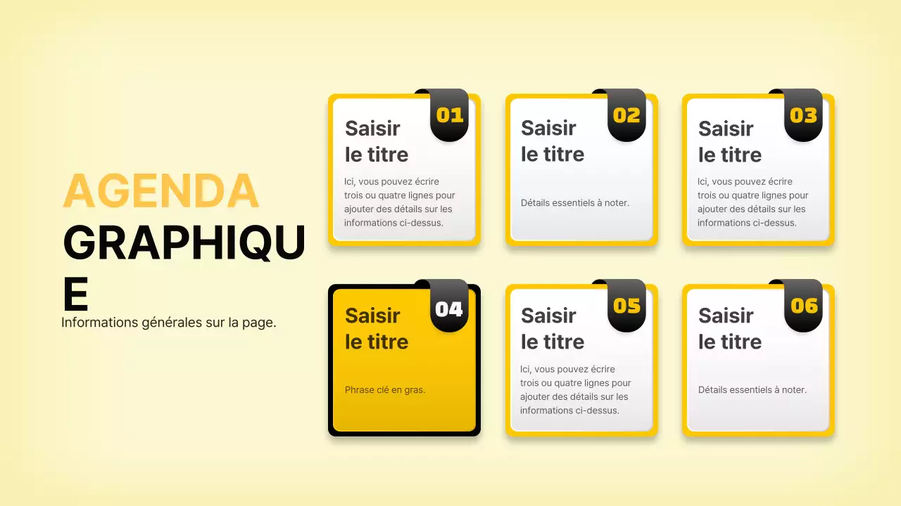 Agenda tridimensionnel du concept d'étiquette en noir et jaune