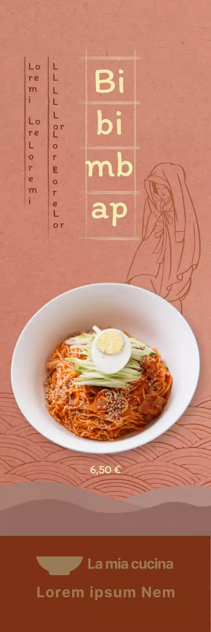 Menu estivo con sfondo rosa indaco e illustrazioni orientali