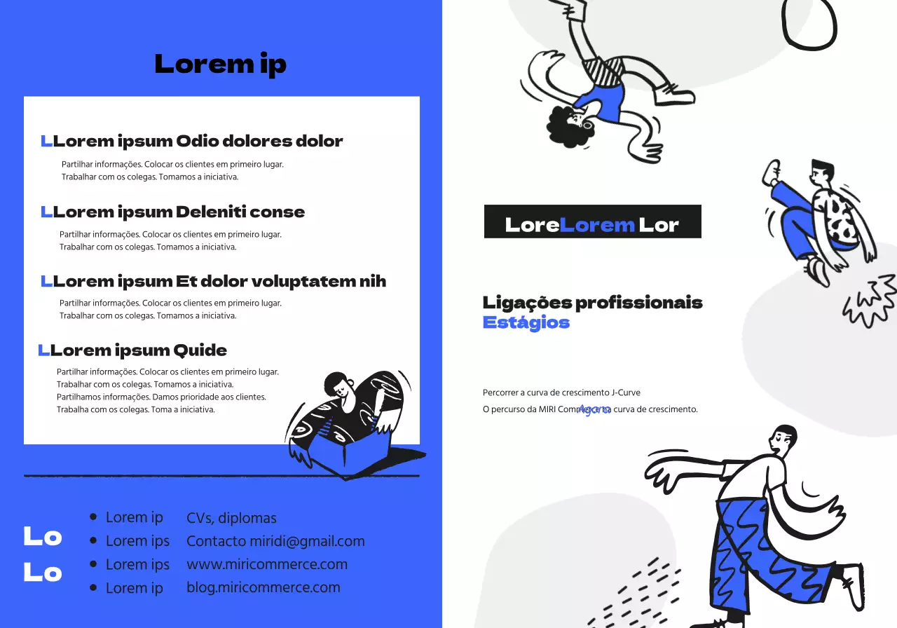 Um kit de boas-vindas para comemorar o seu estágio ligado à carreira com uma ilustração humana azul e preta.