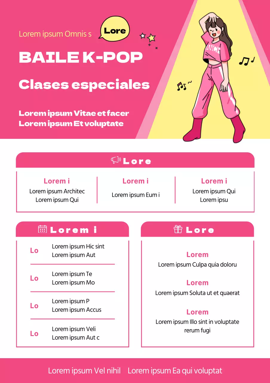 Bonitas clases de baile K-pop en rosa y amarillo brillante