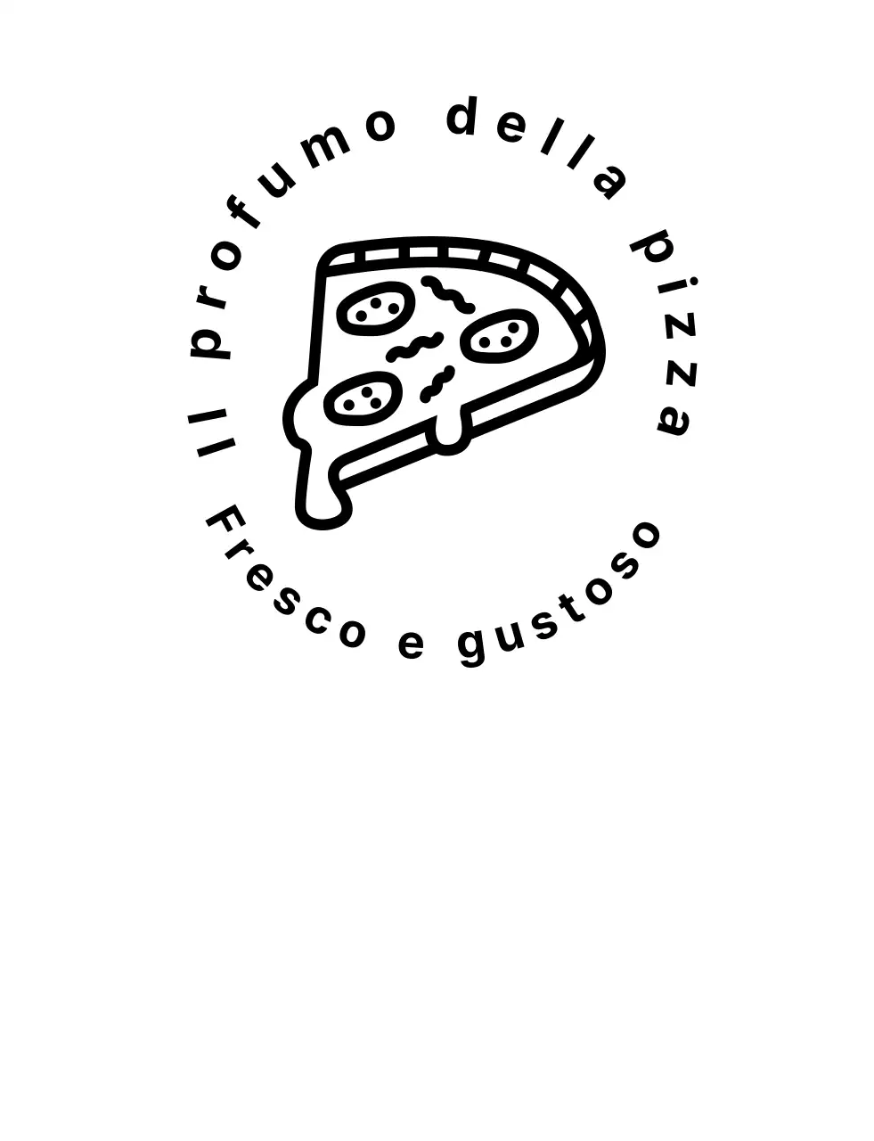 Logo simbolico pizza con distintivo vintage nero e pulito