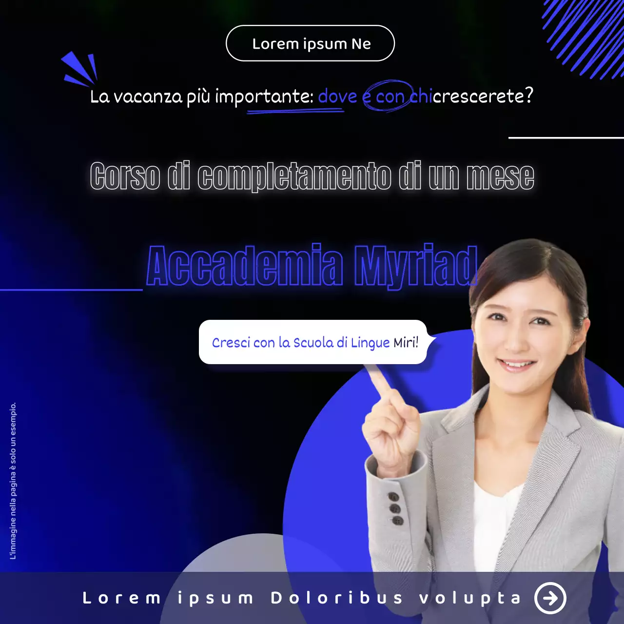 Materiale promozionale scolastico in stile neon con accenti blu