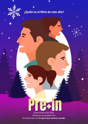 Cartel de los Premios Myriad de este año con fondo invernal navideño