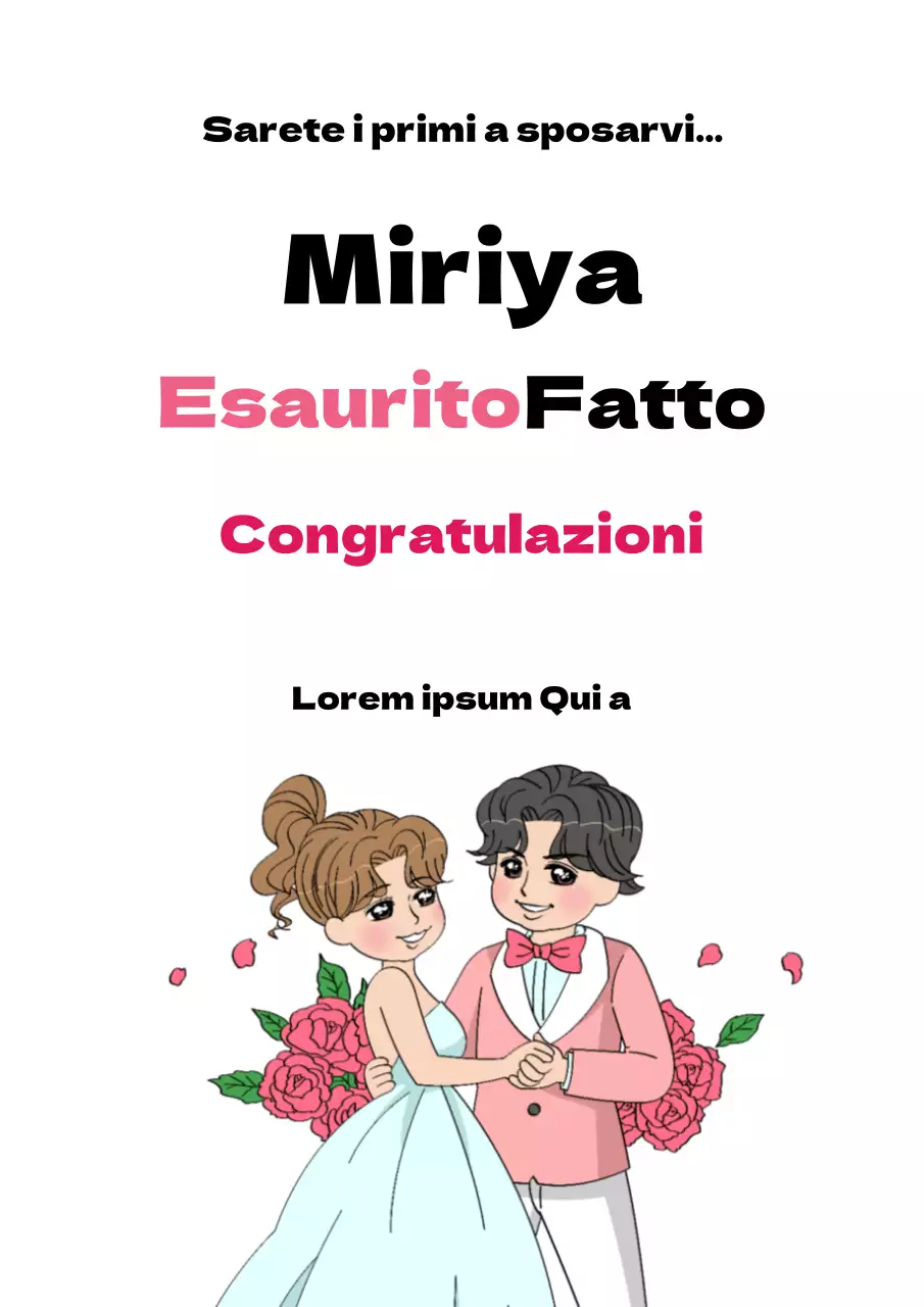 Poster promozionale con messaggio di congratulazioni di matrimonio in rosa e bianco