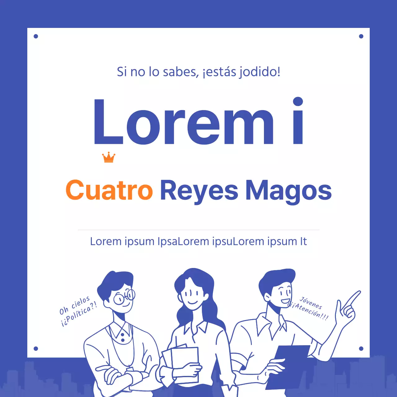 Política de juventud azul y naranja tarjeta cuatro reyes diseño de noticias