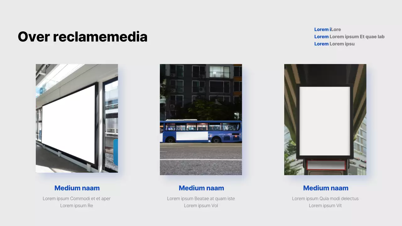 Eenvoudig lichtblauw en blauw advertentie media voorstel