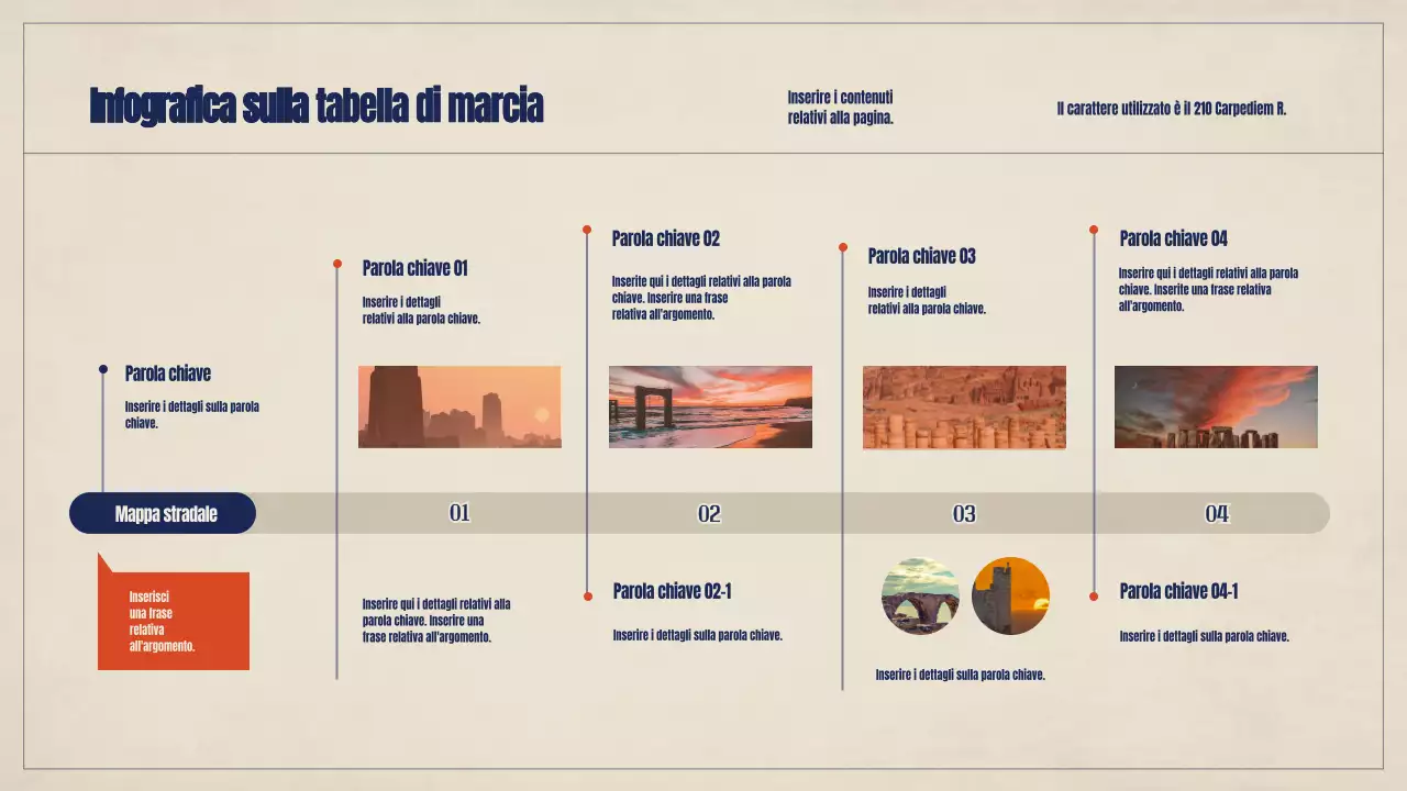 Tabella di marcia per un concetto fotografico arancione e blu navy