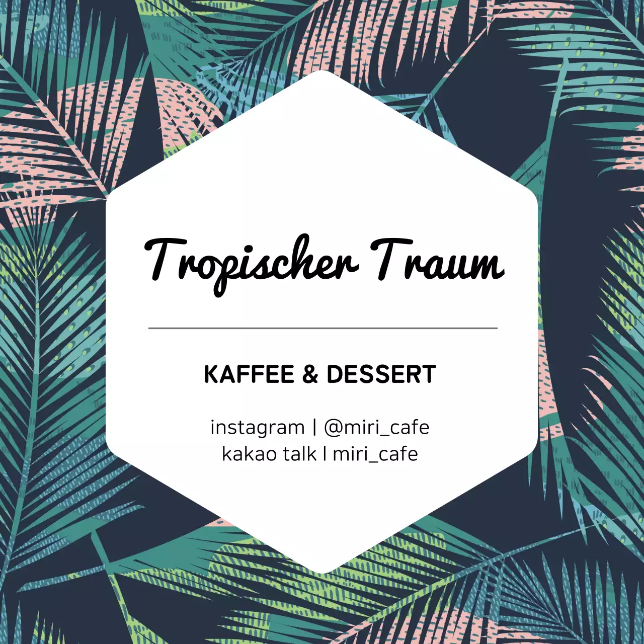 Grünes rosa tropisches Muster Cafe Visitenkarte Werbeetikett