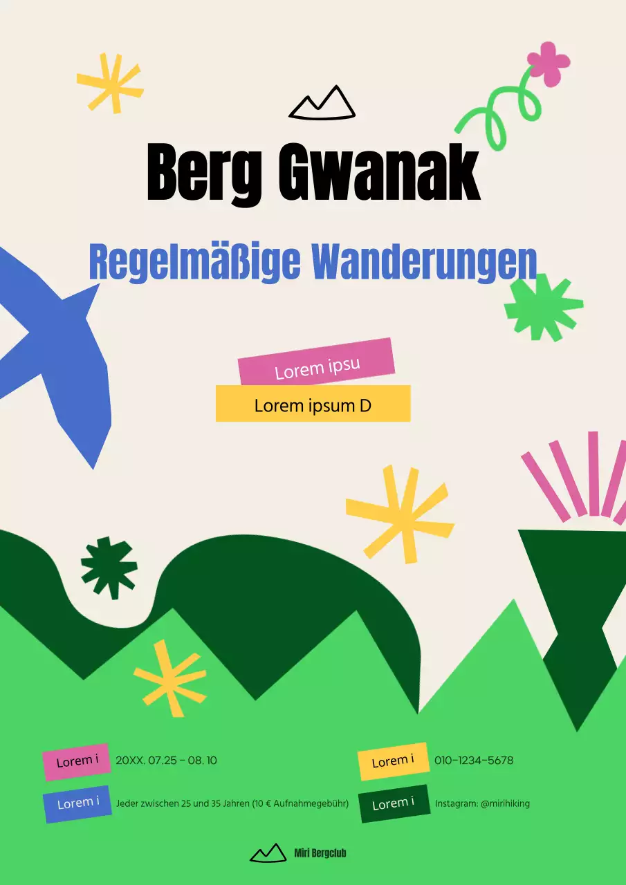 Ein farbenfroher und einfach illustrierter Club, der eine regelmäßige Wanderung ankündigt