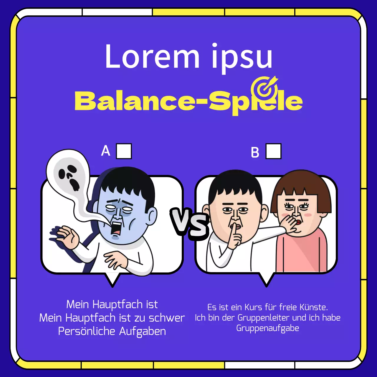 College Life Balance Spielvorlage in Lila und Gelb