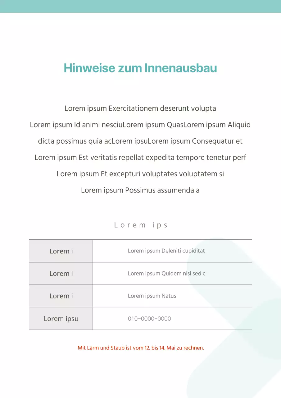 Ein einfacher, mintfarbener Wohnungsprospekt