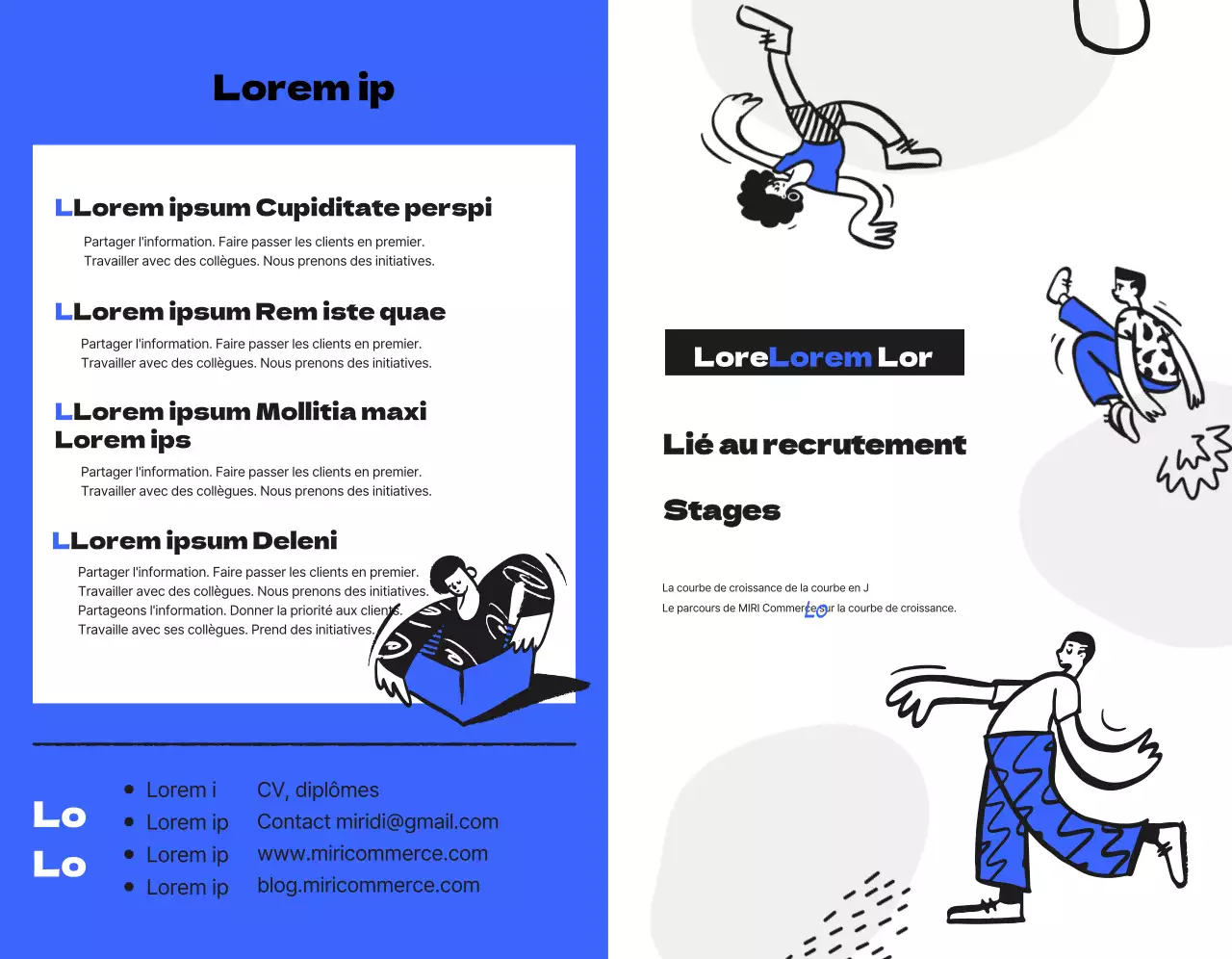 Un kit de bienvenue pour commémorer votre stage de fin d'études avec une illustration humaine en bleu et noir.