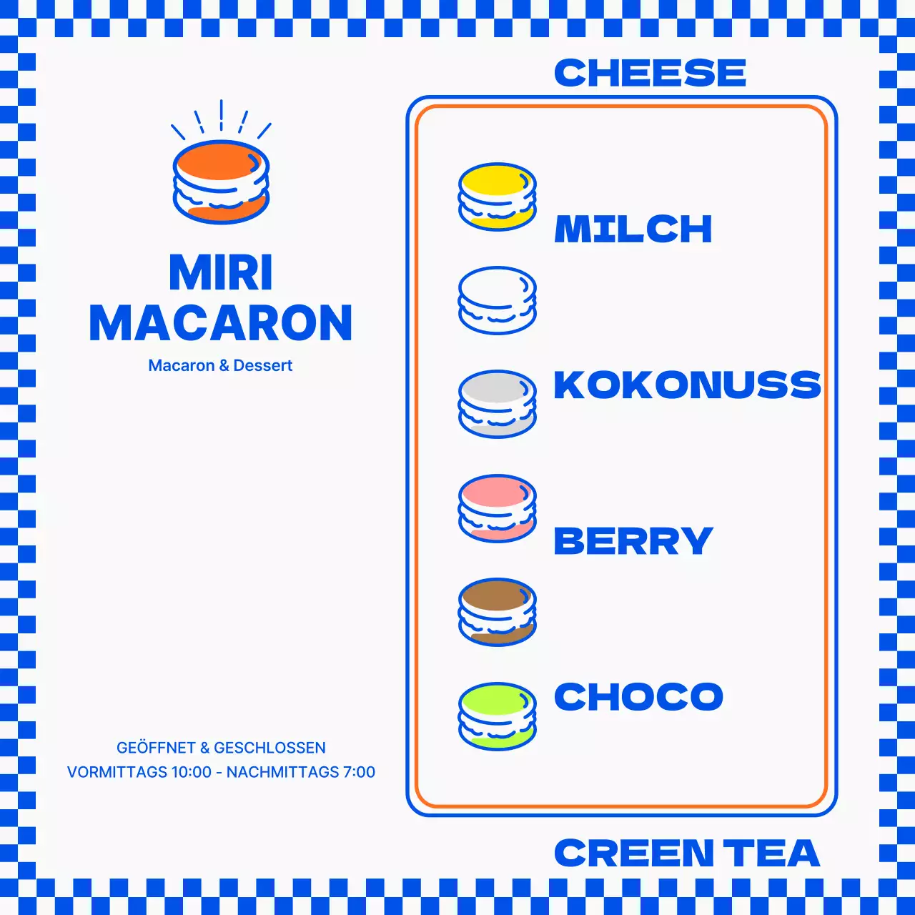 Blaue Schachbrettmakronen Soziale Medien