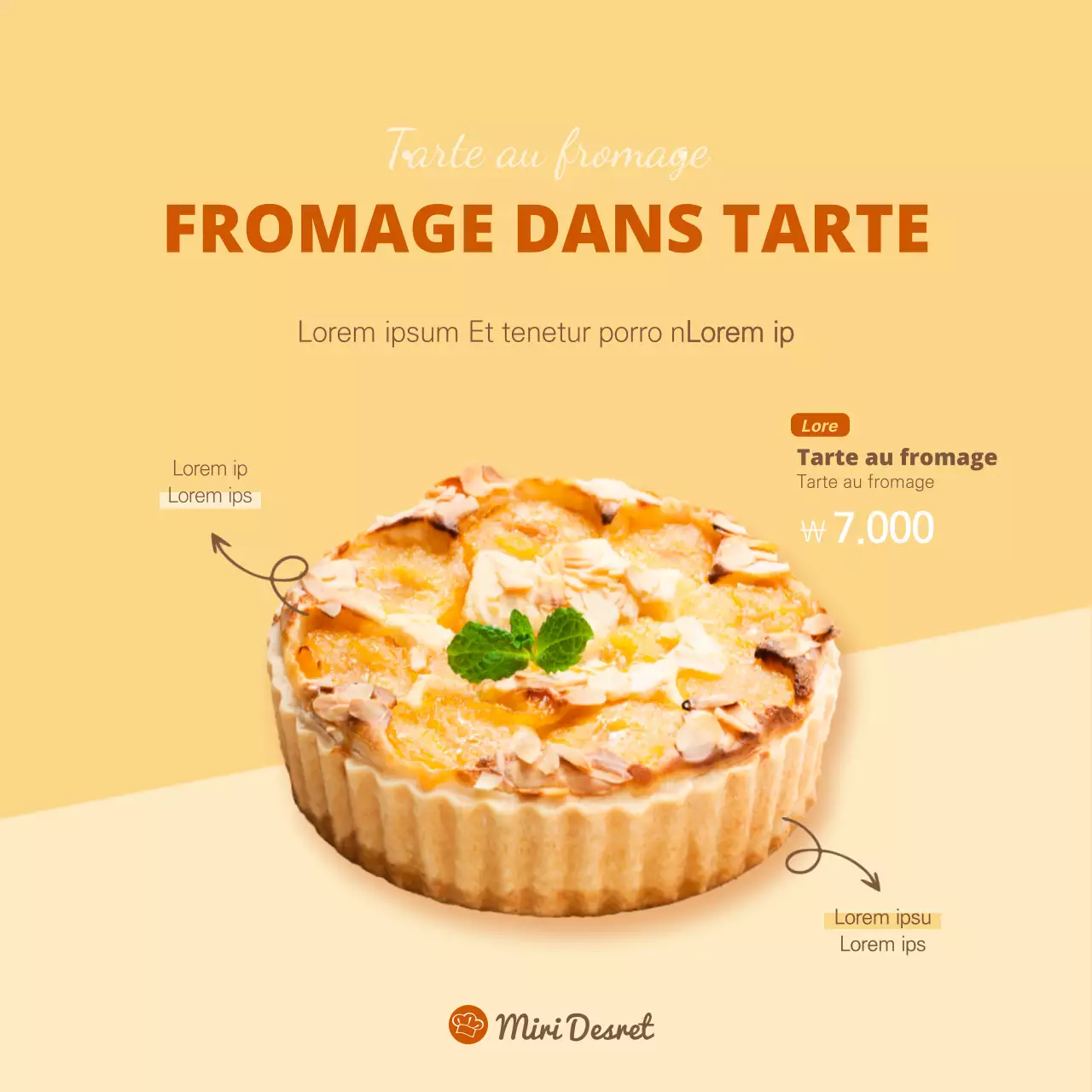 Bannière de tarte au fromage jaune
