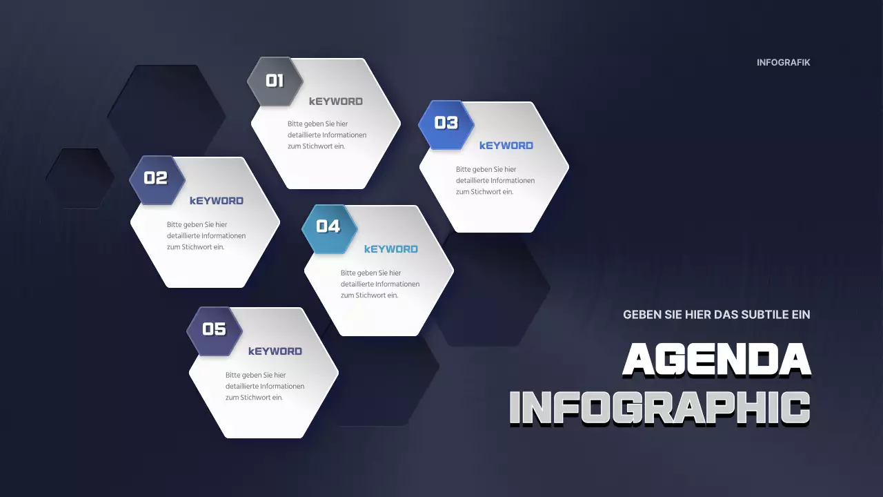 Sechseckige Tagesordnung in Weiß und Marineblau