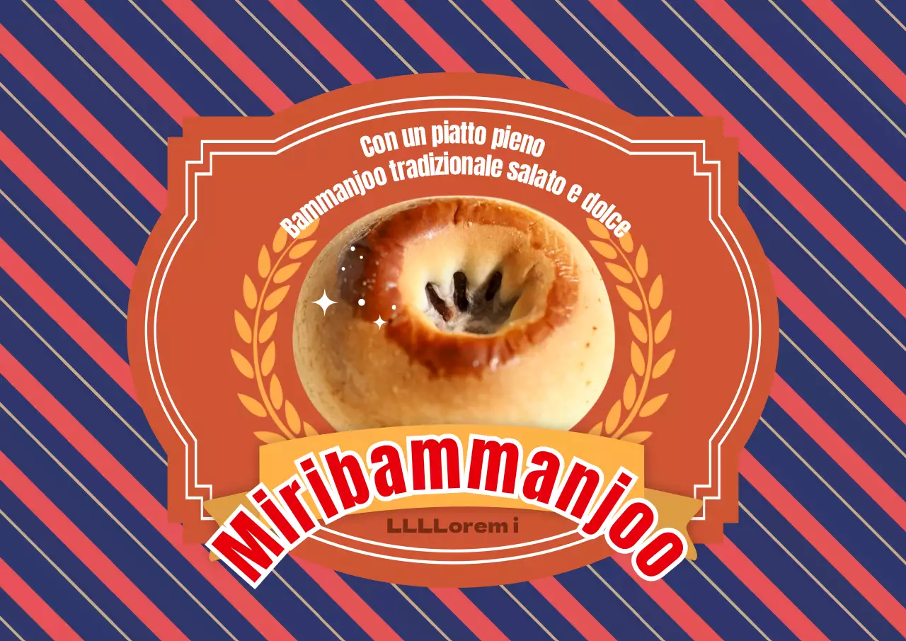 Un poster di ispirazione rétro per il lancio di Bam Manju con un motivo a pettine.