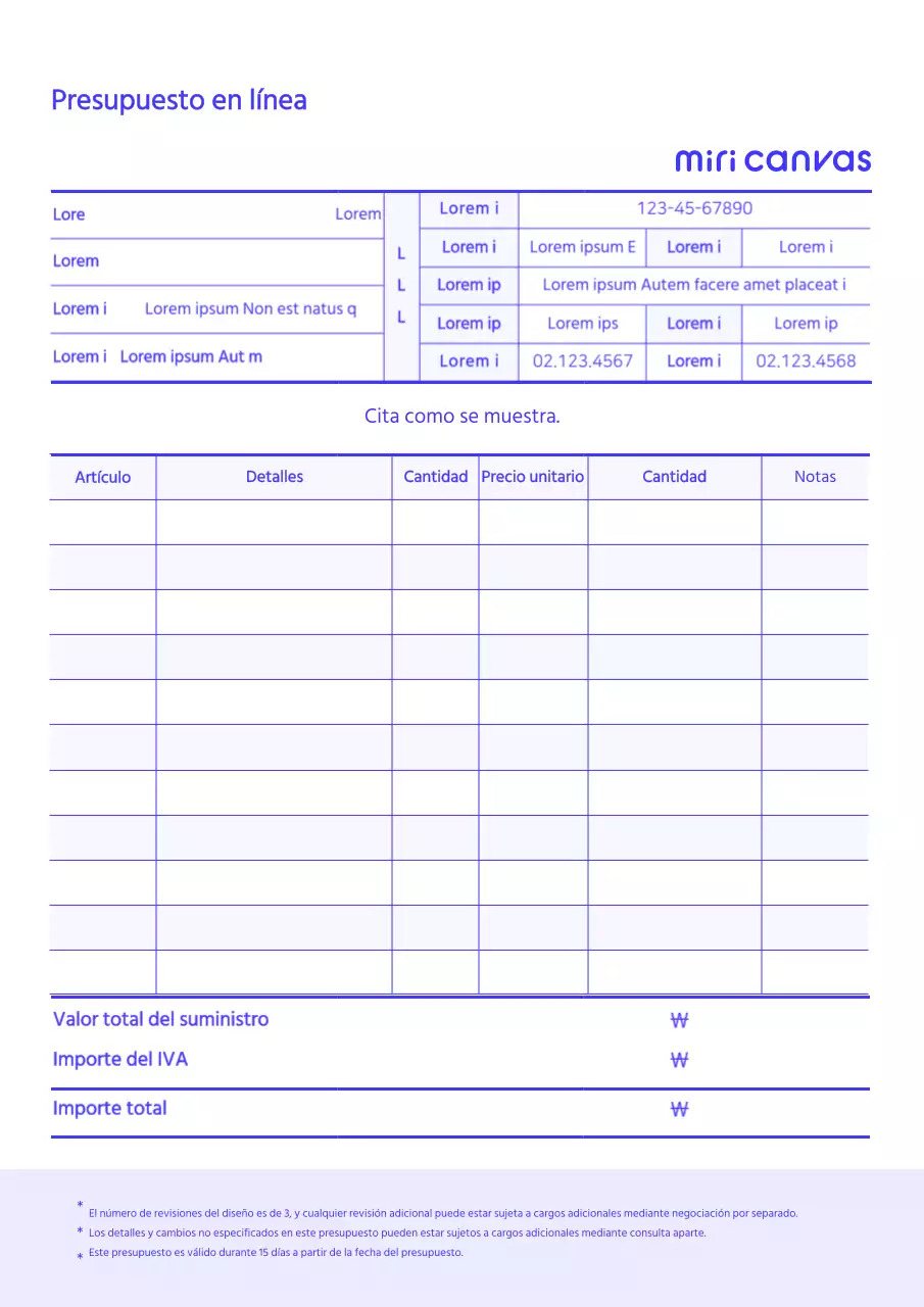 Blue online quote pre-canvas business document templates