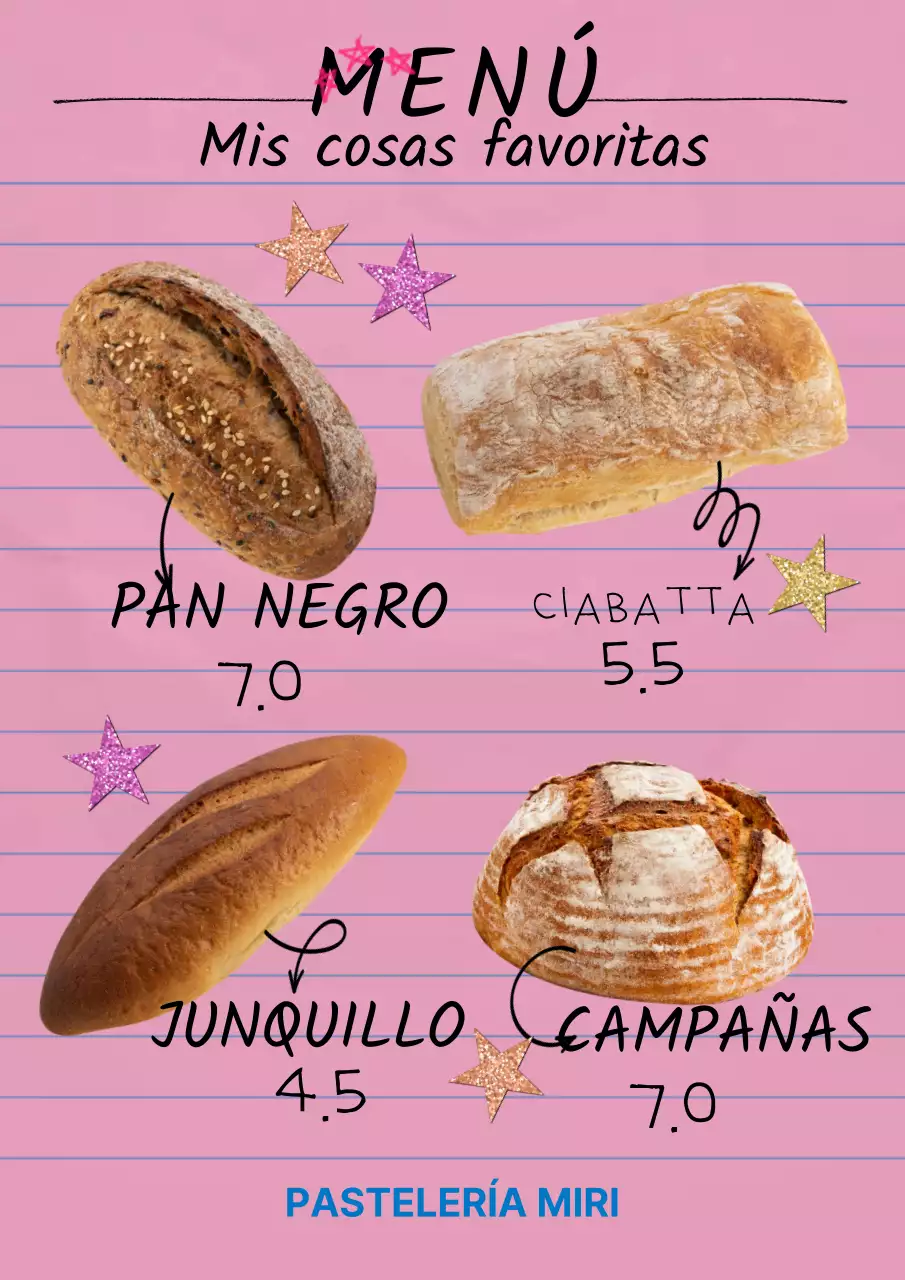 Menú de cafetería en rosa