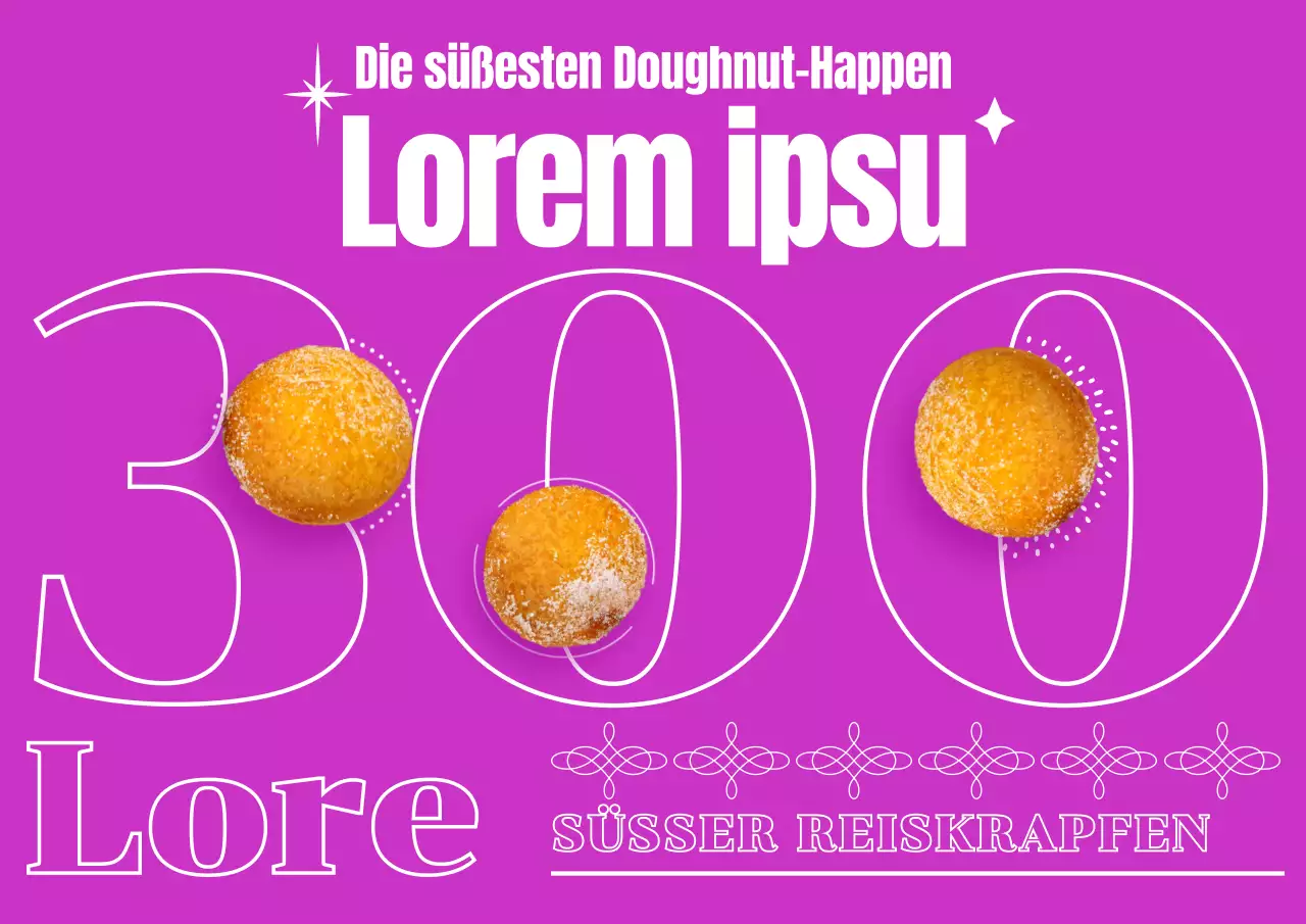 Ein Street-Food-Poster mit Typografie und einem Foto eines Krapfen aus Klebreis in Primärrosa.