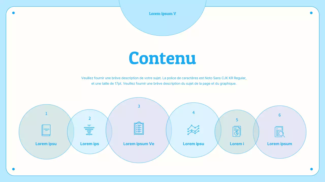 Graphiques et infographies avec des cercles dans des tons bleus pastel